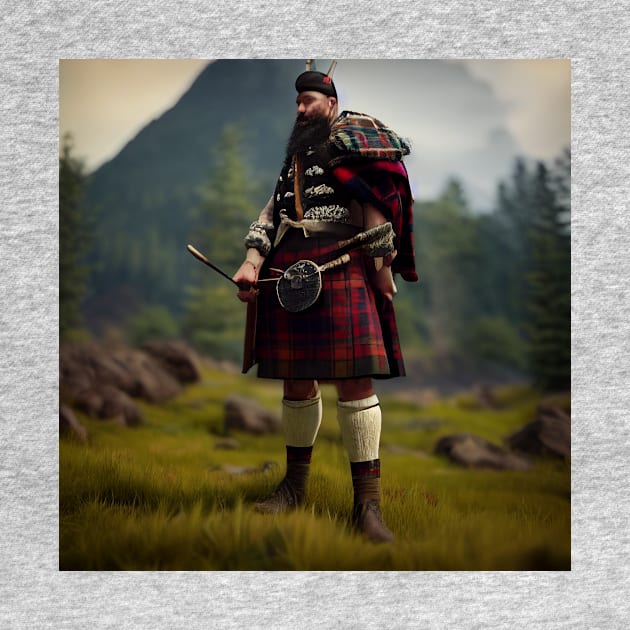 Scottish Highlander in Clan Tartan by Grassroots Green